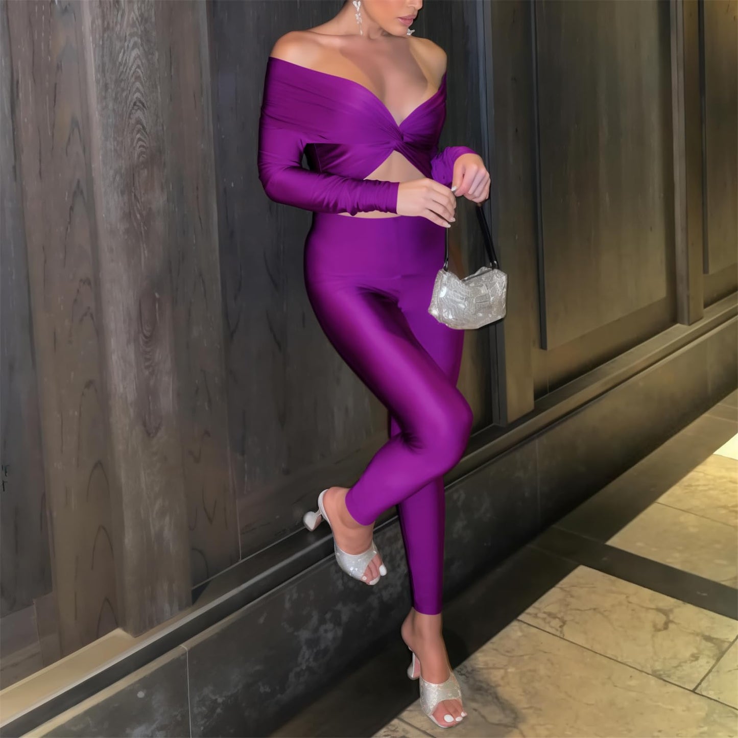 Off Shoulder Long Sleeve Cut Out Jumpsuits