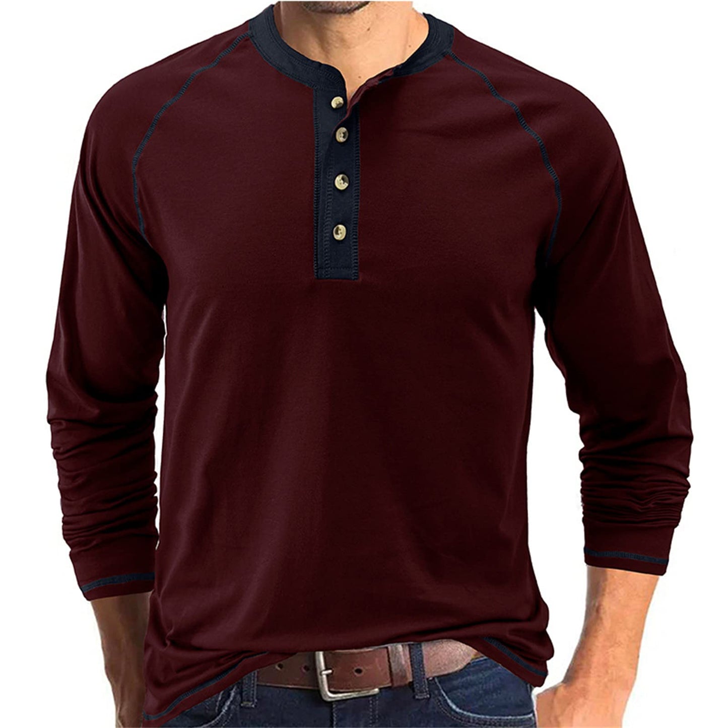 Mens Long Sleeve Thermal Underwear Henley Top