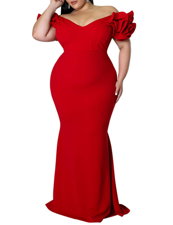 Plus Size Ruffle Sleeves Bodycon Maxi Dress