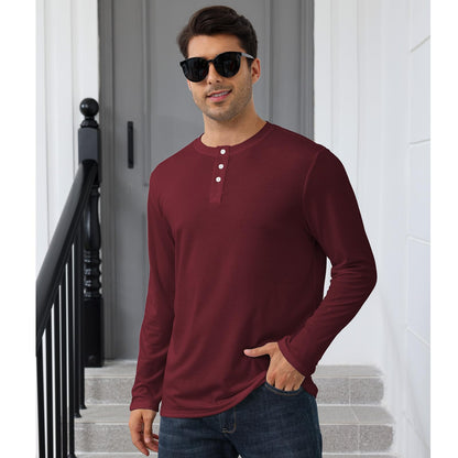 Mens Long Sleeve Soild Button Top