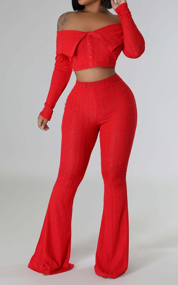 Two Piece Off Shoulder Top Flare Pants