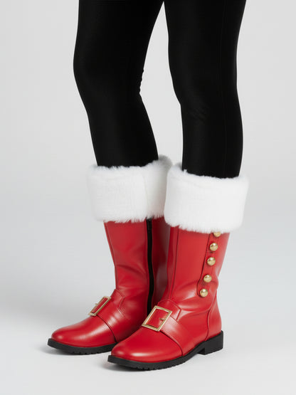 Fur Trim Buckles Bell Decor Santa Boots