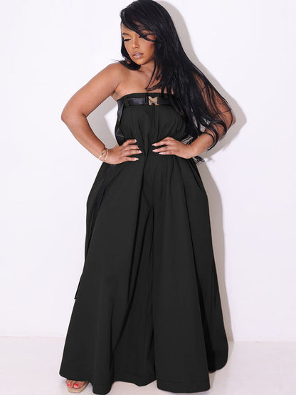 Strapless Tube Belted Wide Leg Jumpsuit