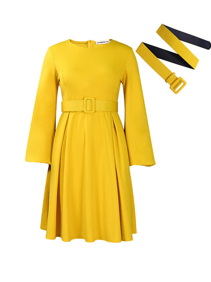 Long Sleeve Round Neck Ruched Midi Dress