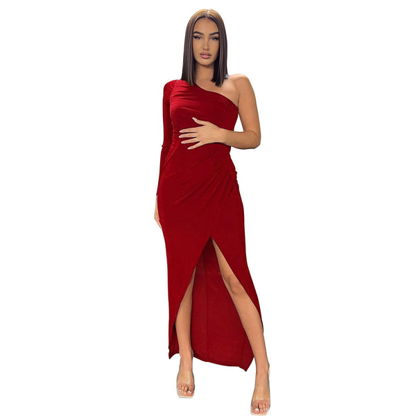 One Shoulder Side Slit Midi Dress