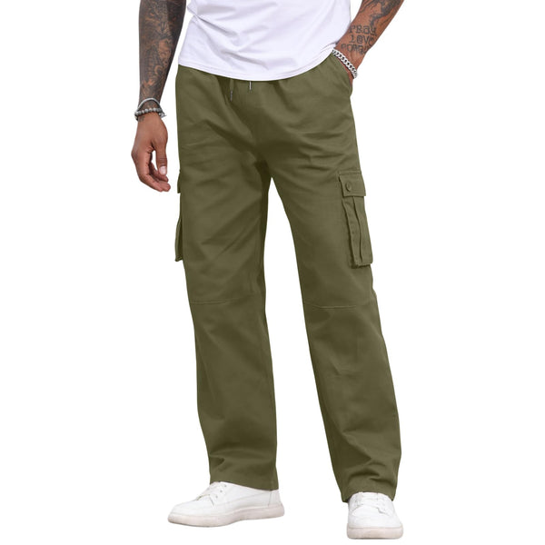 Pantalones casuales de pierna recta con múltiples bolsillos para hombre