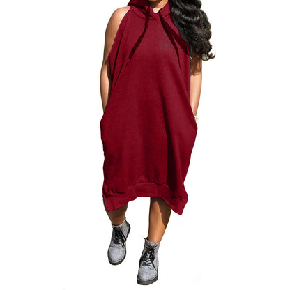 Vestido midi sin mangas con capucha y bolsillo