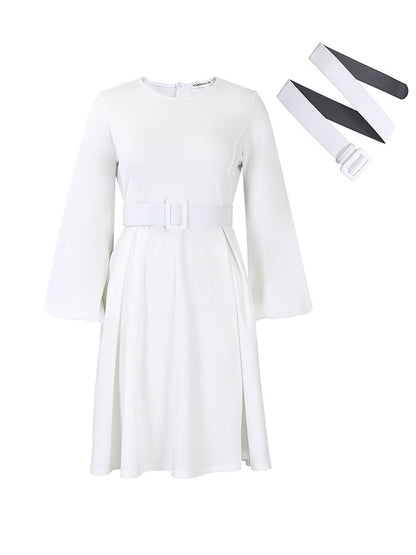 Long Sleeve Round Neck Ruched Midi Dress