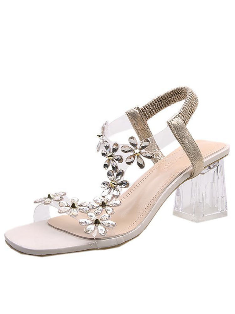 Rhinestone Patchwork Chunky Open Toe Heel