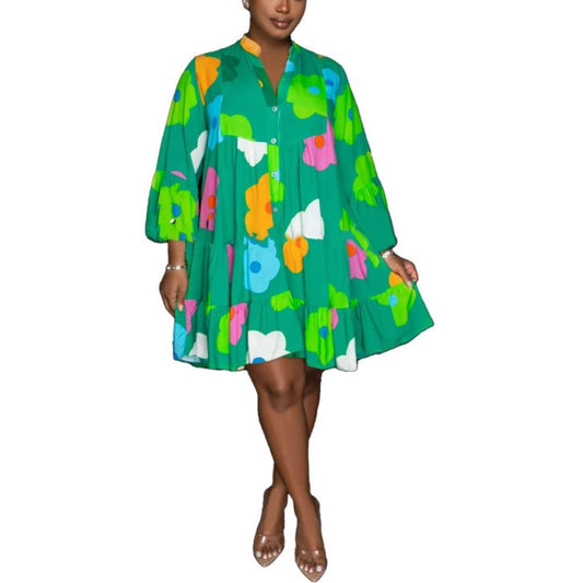 Long Sleeve Floral Print Shirt Dress