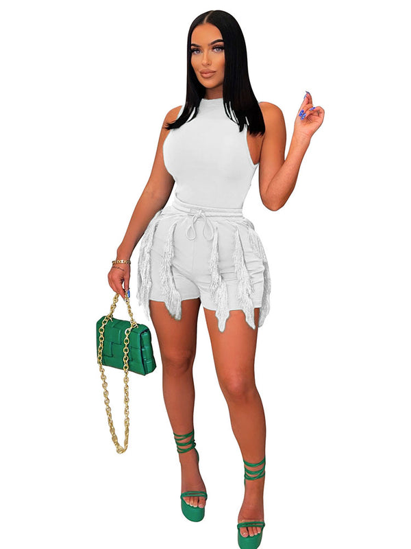 Two Piece Bodysuit Tassels Short Pants