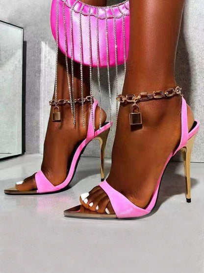 Metallic Chain Pointed Toe Stiletto Sandal