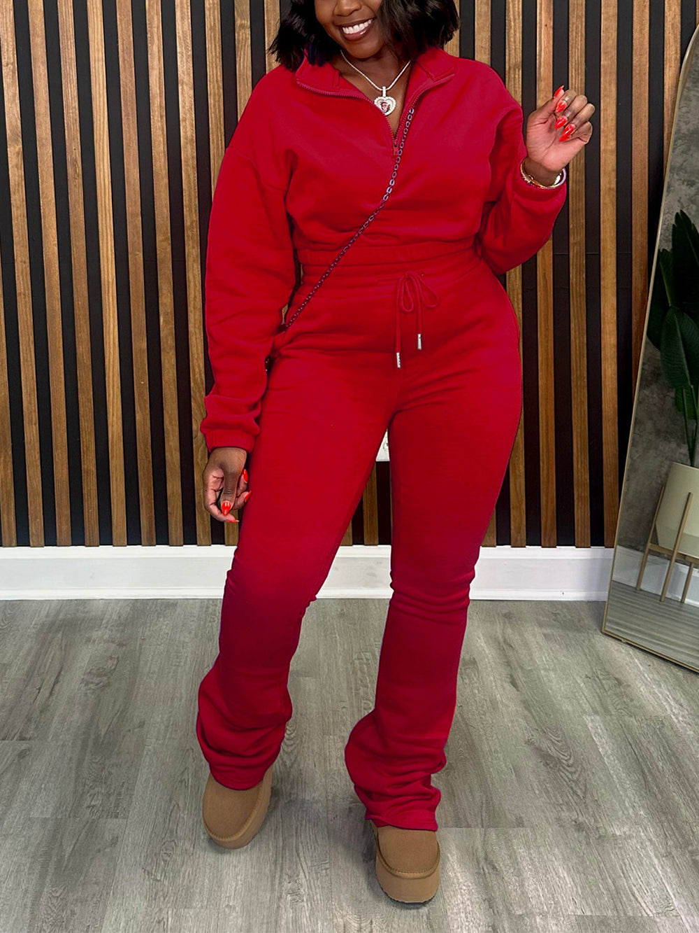 Two Pieces Zip Up Drawstring Pants Sets