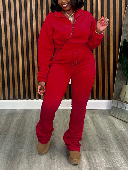 Two Pieces Zip Up Drawstring Pants Sets