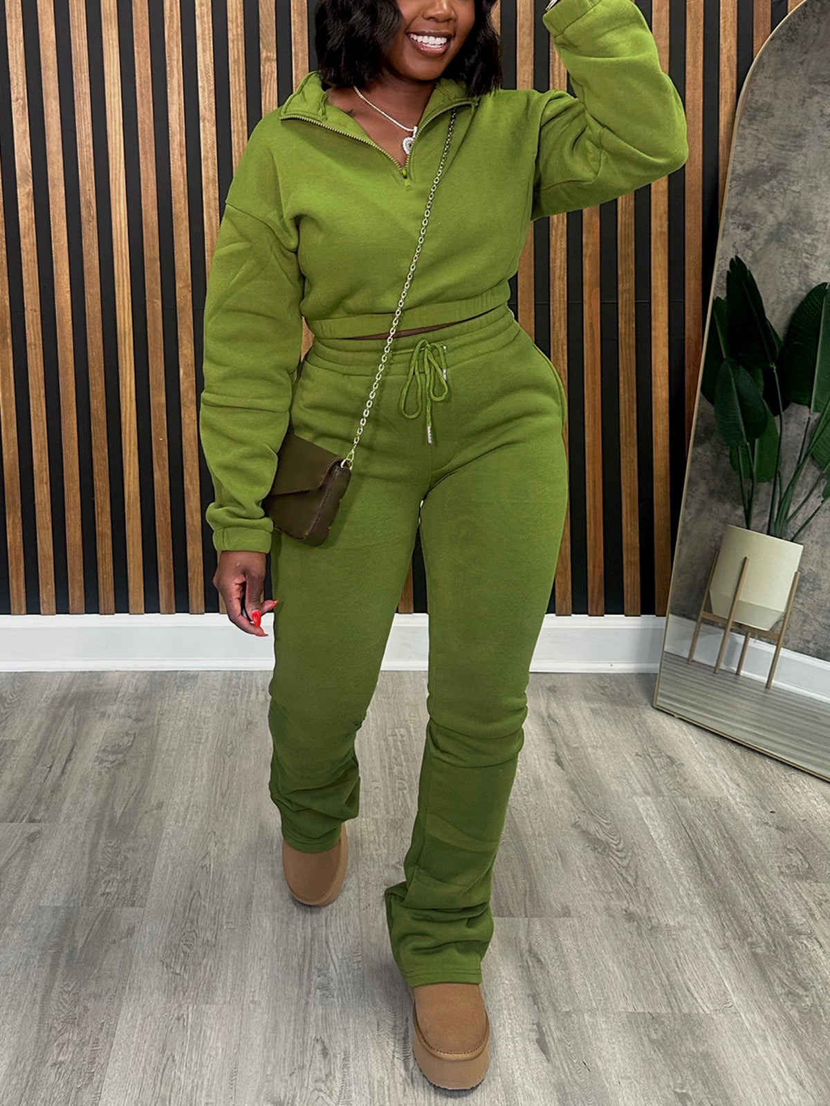 Two Pieces Zip Up Drawstring Pants Sets