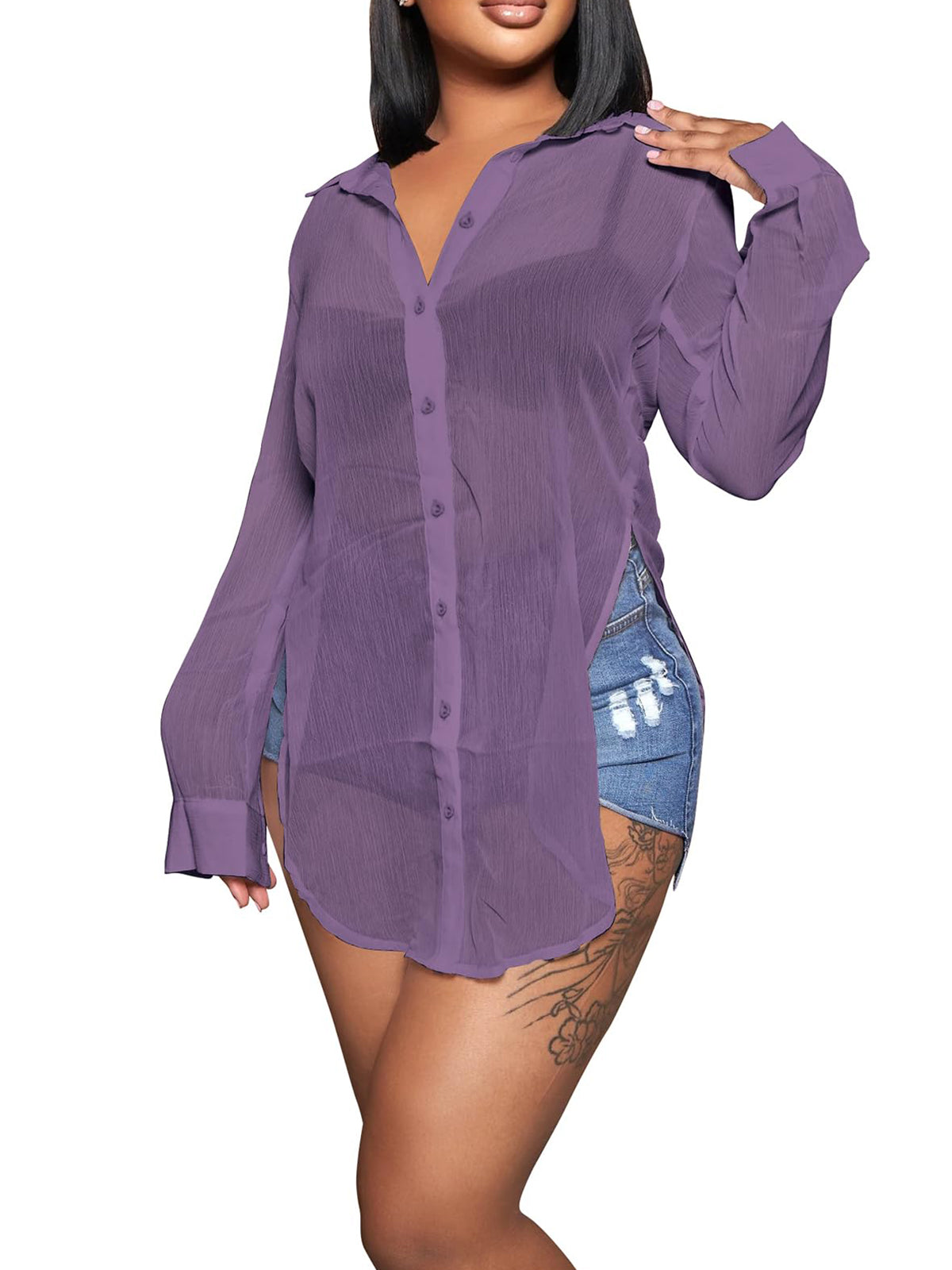 Long Sleeve Mesh Shirts Tops