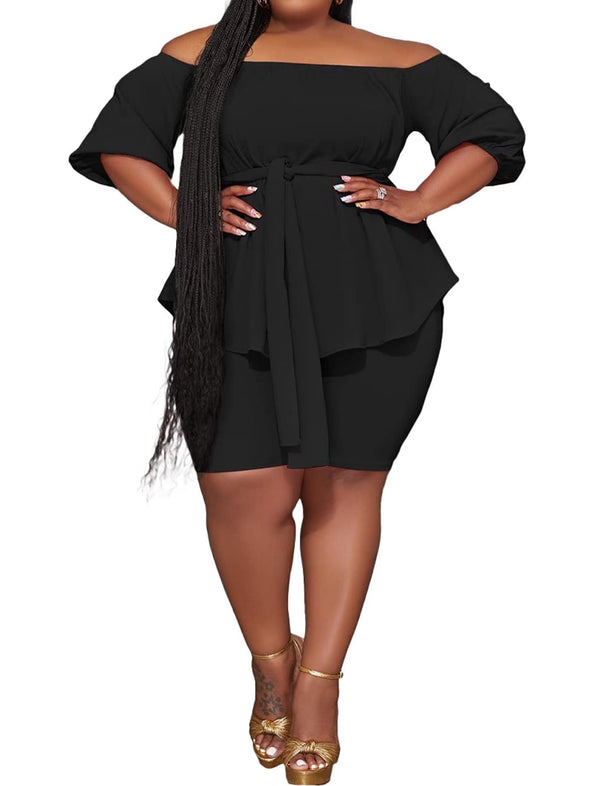 Plus Size Short Sleeve Belted Top Pant