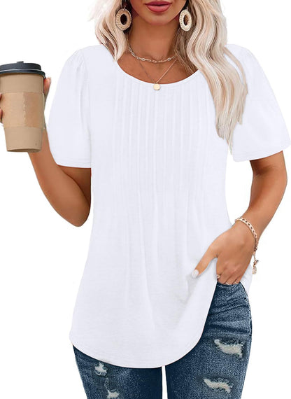 Short Sleeve Pleated Blouses