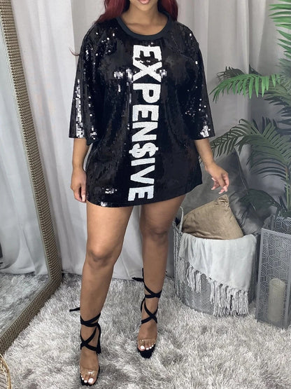 Minivestidos de malla con lentejuelas y estampado de letras 