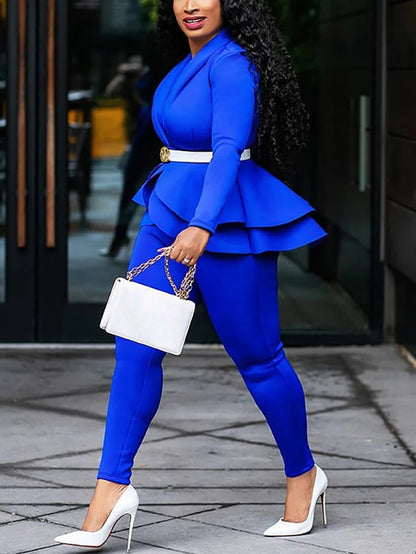 Two Piece Ruffle Blazer Bodycon Long Pants