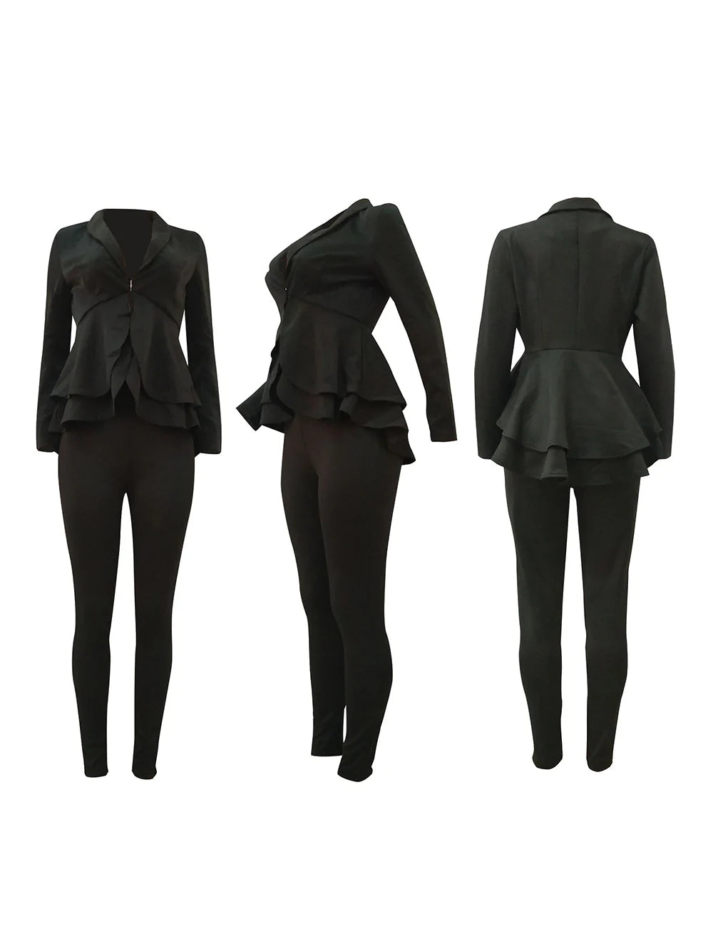 Two Piece Ruffle Blazer Bodycon Long Pants