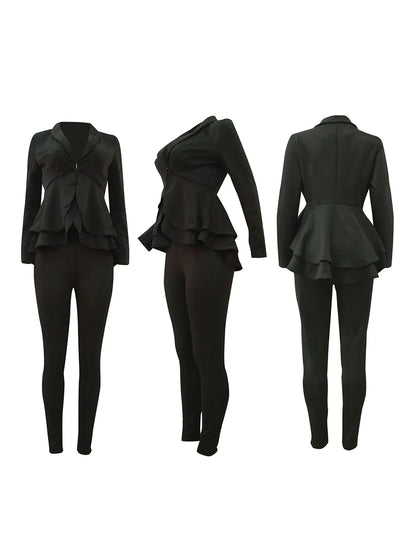 Two Piece Ruffle Blazer Bodycon Long Pants