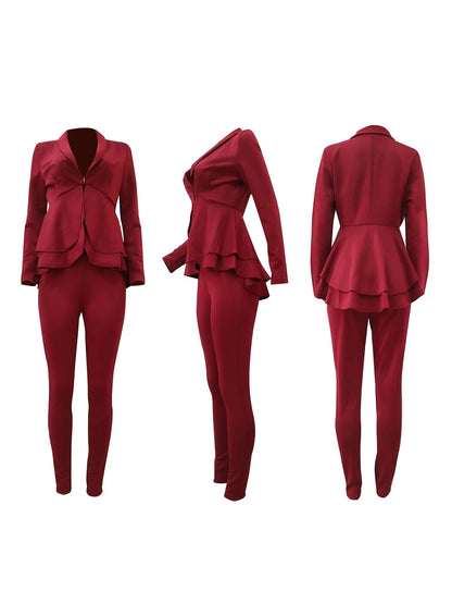 Two Piece Ruffle Blazer Bodycon Long Pants