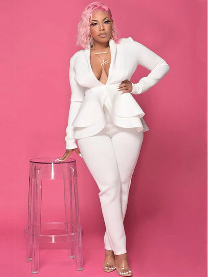 Two Piece Ruffle Blazer Bodycon Long Pants