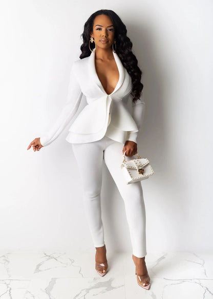 Two Piece Ruffle Blazer Bodycon Long Pants