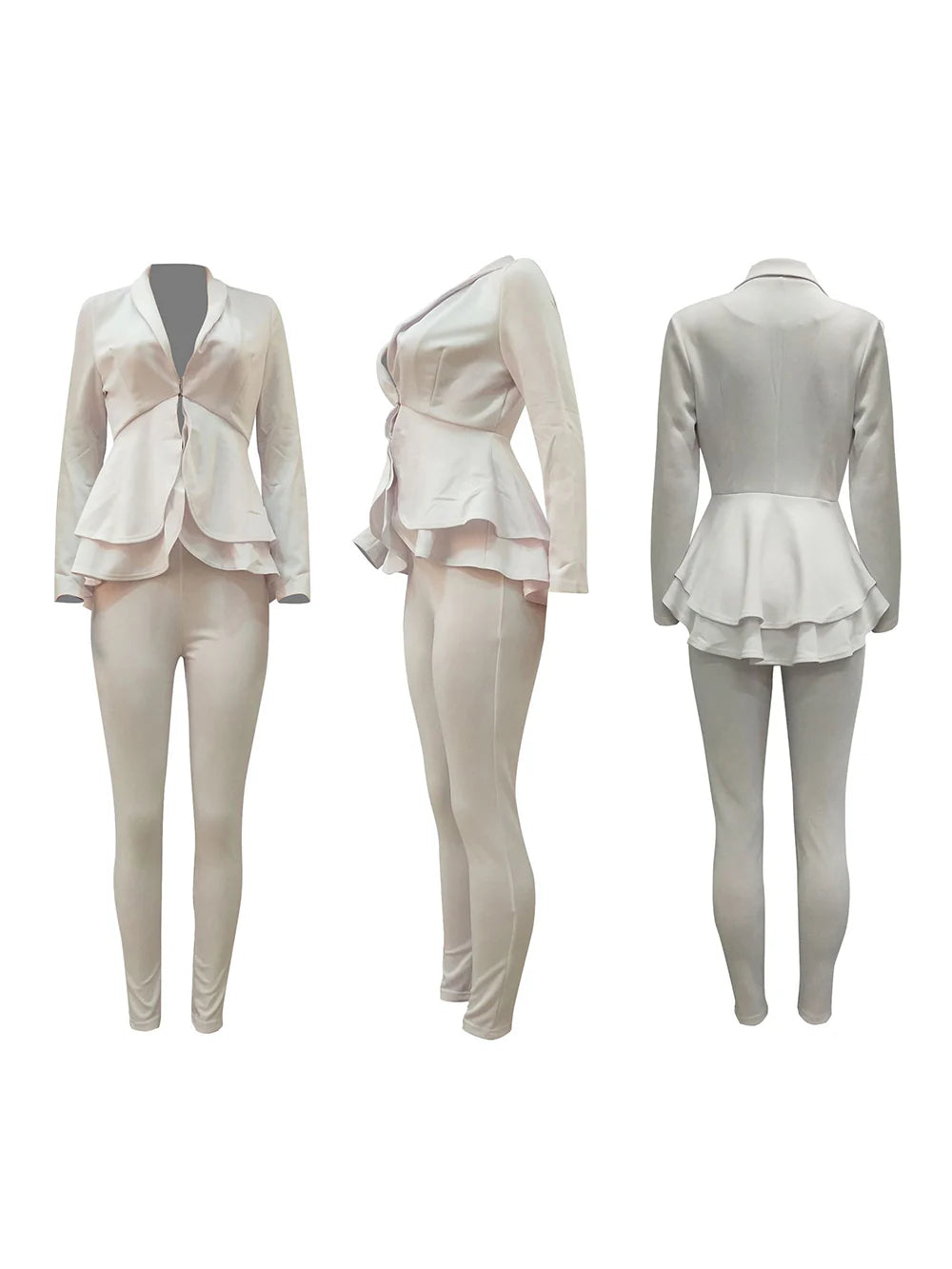 Two Piece Ruffle Blazer Bodycon Long Pants