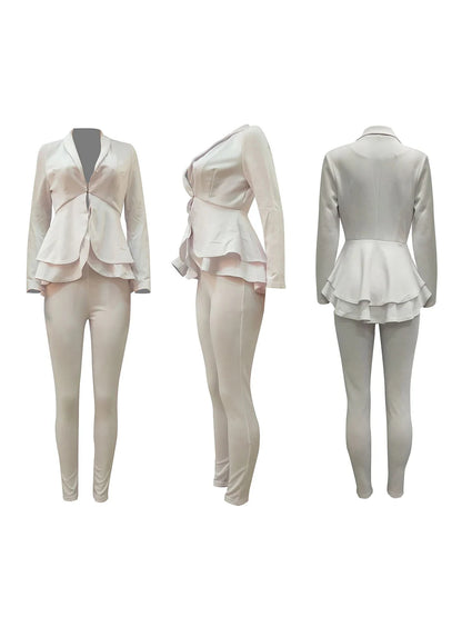 Two Piece Ruffle Blazer Bodycon Long Pants