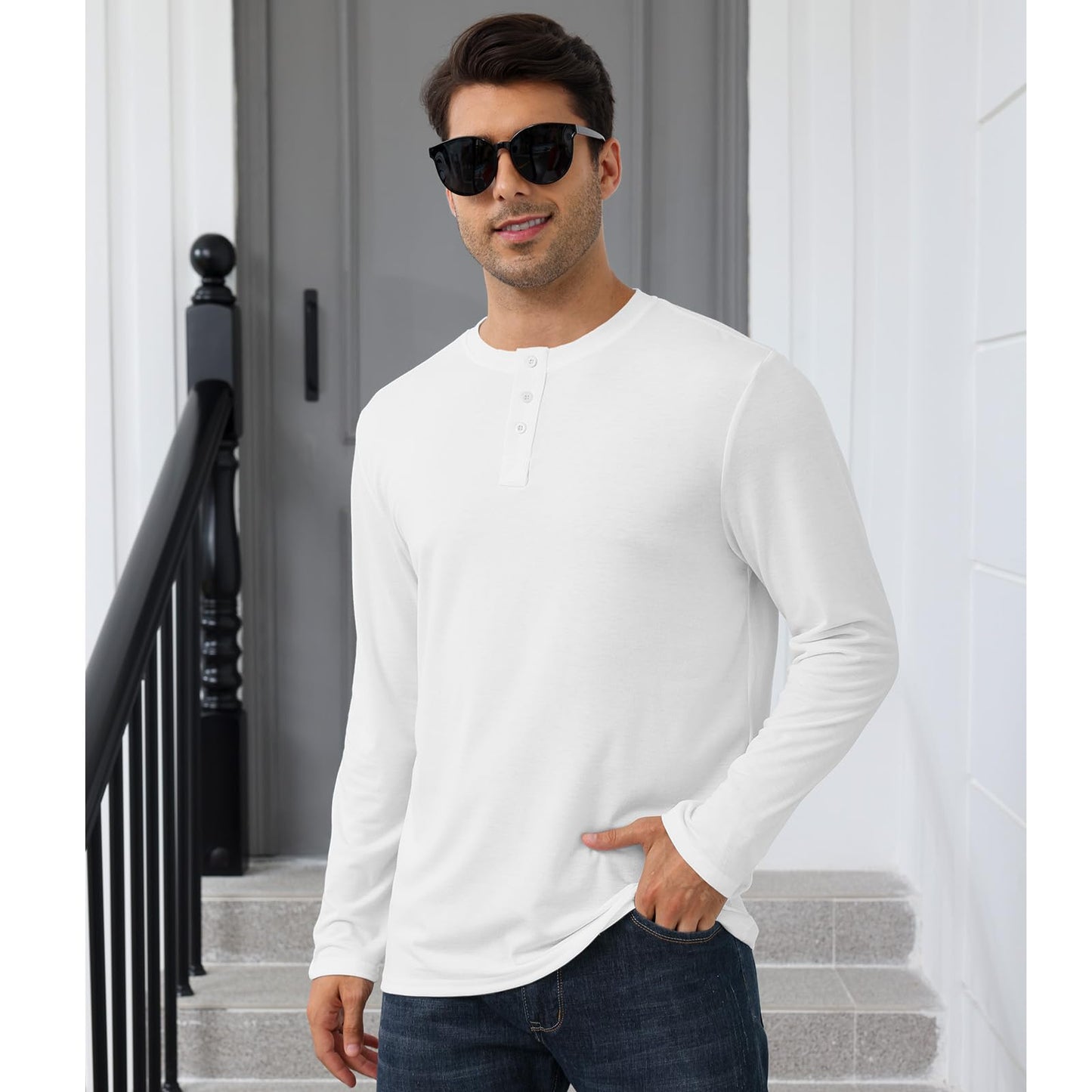 Mens Long Sleeve Soild Button Top