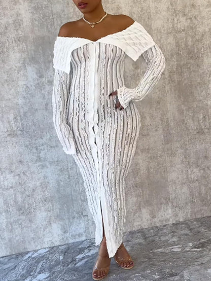 Off Shoulder Down Slit Bodycon Dress