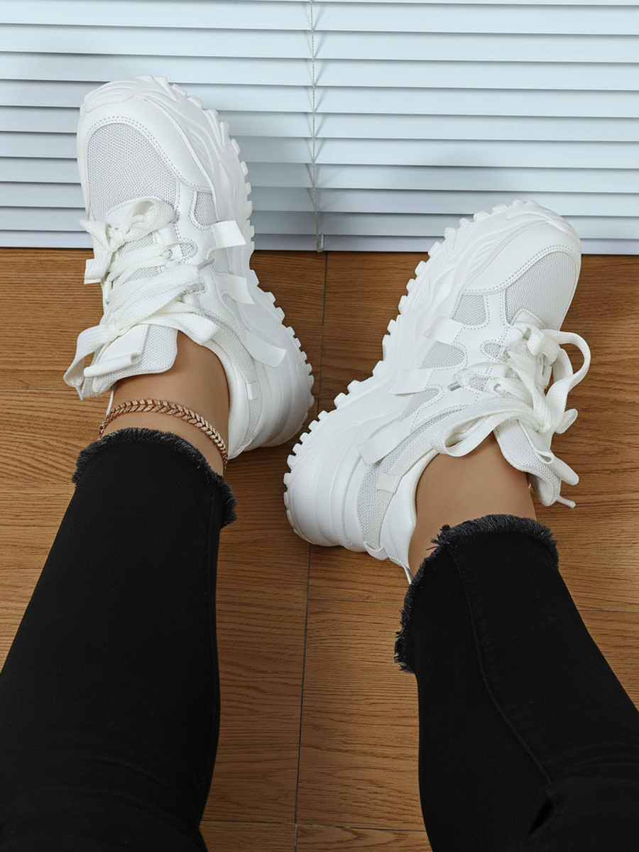 Thick Sole Breathable Mesh Lace-Up Sneakers