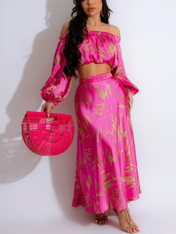 Two-Piece Off-Shoulder Crop Top Skirt Set