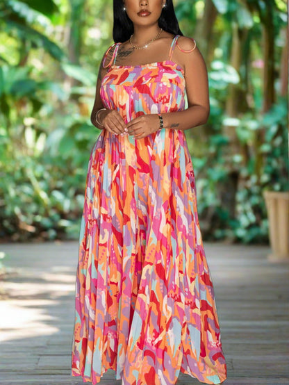 Mono estampado de pierna ancha plisado con tirantes 