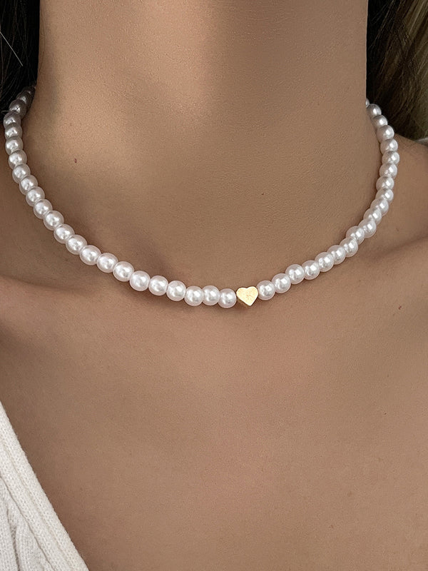 Pearl Heart Pendant Collar Necklace