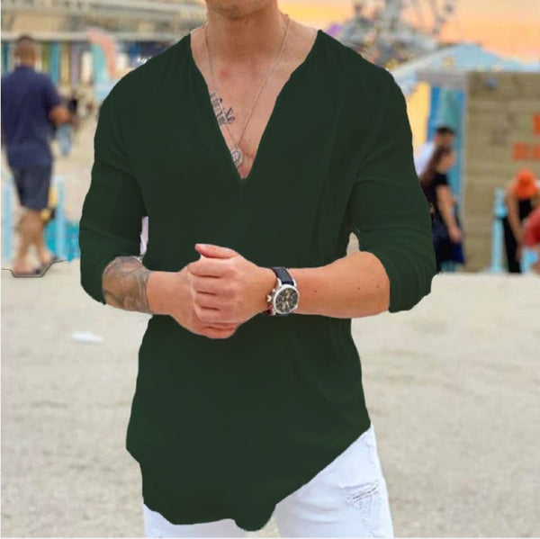 Mens V-Neck Solid Color Top