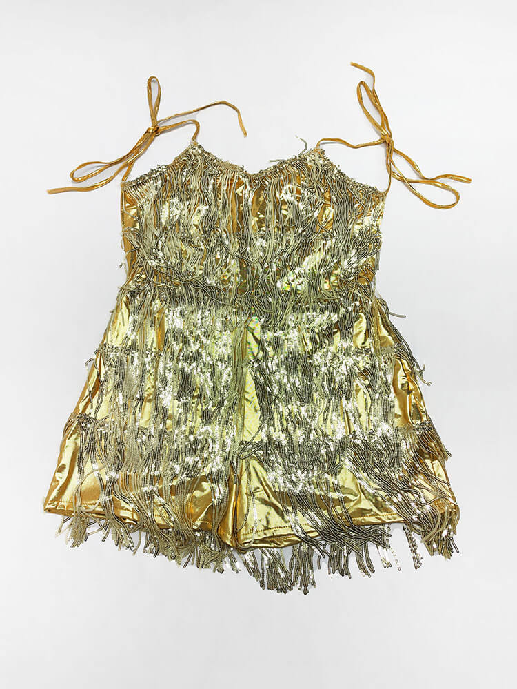 Monos con borlas y lentejuelas sin mangas con cuello halter