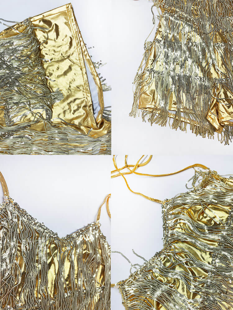 Monos con borlas y lentejuelas sin mangas con cuello halter