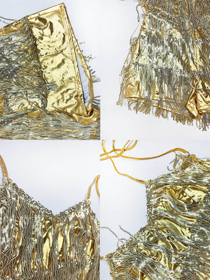 Monos con borlas y lentejuelas sin mangas con cuello halter