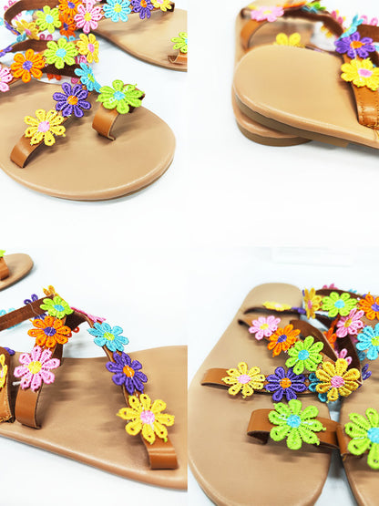 Floral Pattern Toe Ring Sandal