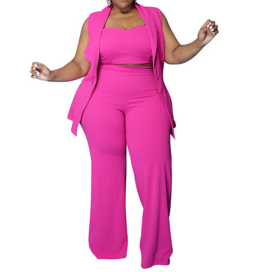 Conjunto de camiseta sin mangas de tres piezas y pantalones anchos