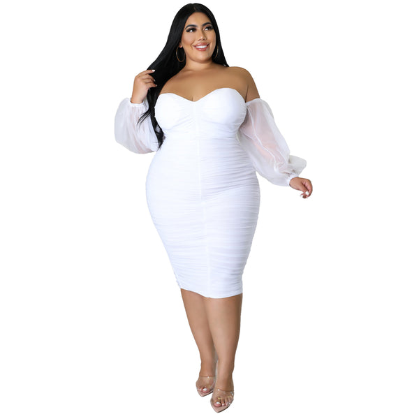 Plus Size Off Shoulder Bodycon Midi Dress