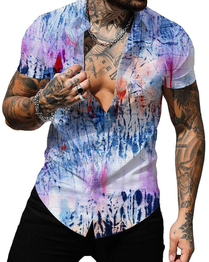 Mens Printed Short Sleeve Button Down Shirts