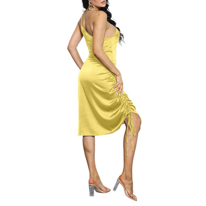 Spaghetti Strap Drawstring Ruched Dress