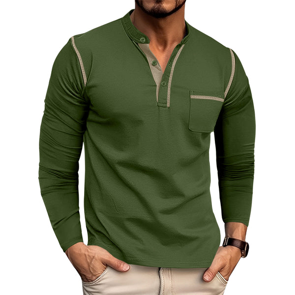 Camisas con botones y cuello redondo de manga larga para hombre