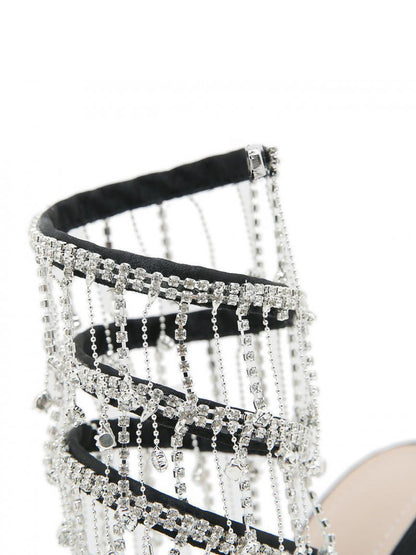 Rhinestone Fringe Ankle-Wrap Stiletto Heels