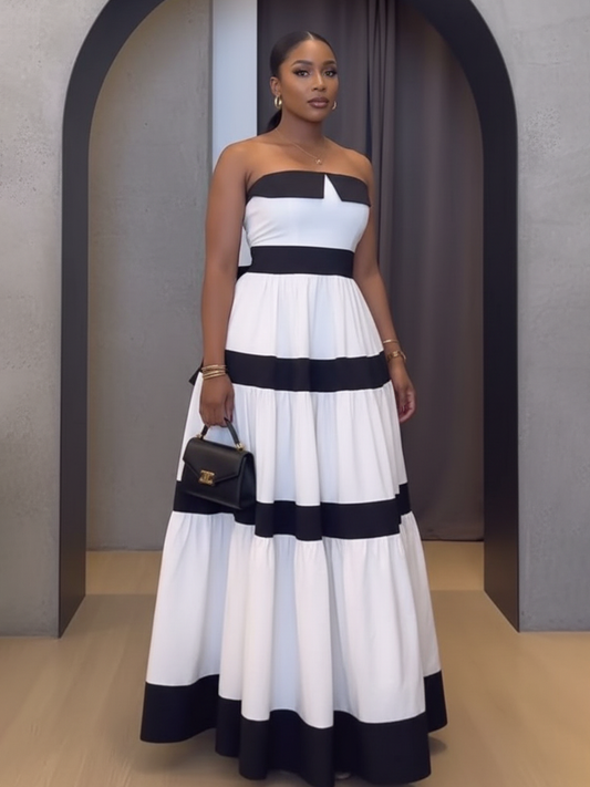 Strapless Bow Tie Maxi Dress