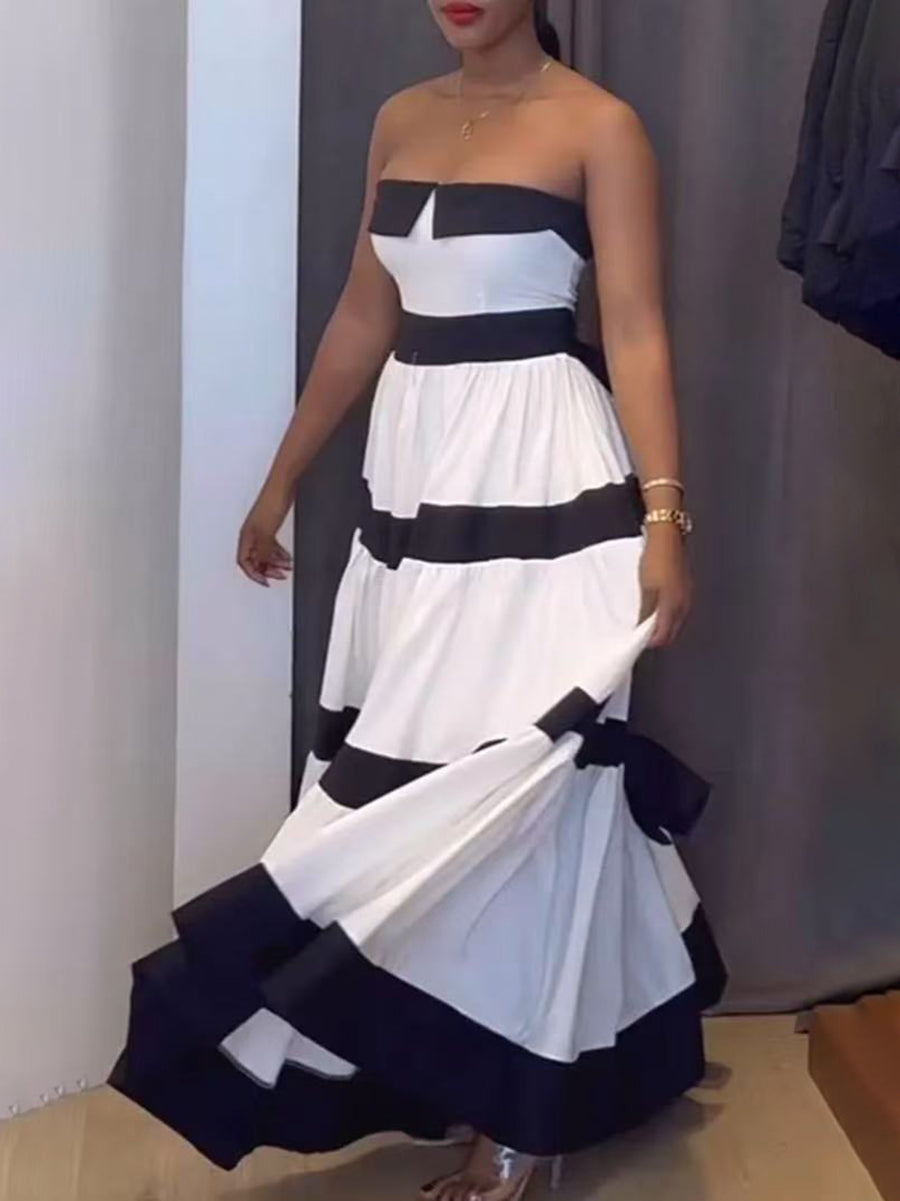 Strapless Bow Tie Maxi Dress